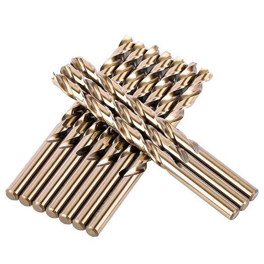 CaRoller 1/4 Inch Cobalt Drill Bit Sets,10 Pack 135 Degree Tip of M35 Length Twist Drill Bits with Storage Case for Hard Metal, Stainless Steel, Cast Iron, Wood and Plastic (1/4"-10pcs-M35)