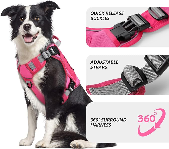 WINGOIN Pink Tactical Dog Harness for Medium Size Dogs,No Pull Dog Harness | Heavy Duty with Handle,Adjustable Reflective,Military K9 Pet Vest,for Pitbull Female Male,for Walking Training Hiking Running