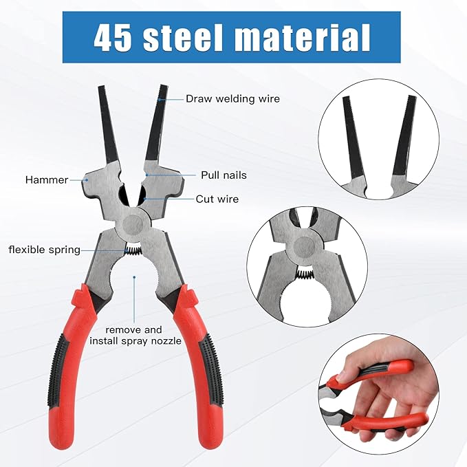 6Pcs Welding Accessories, Chipping Hammer 10.55 In, Pliers 8.07 In, Wire Brush 9.84 In, Metal Sheet Gauges and Welding Gloves, Essential Welder Cleaning Set for Slag Removal & Maintenance