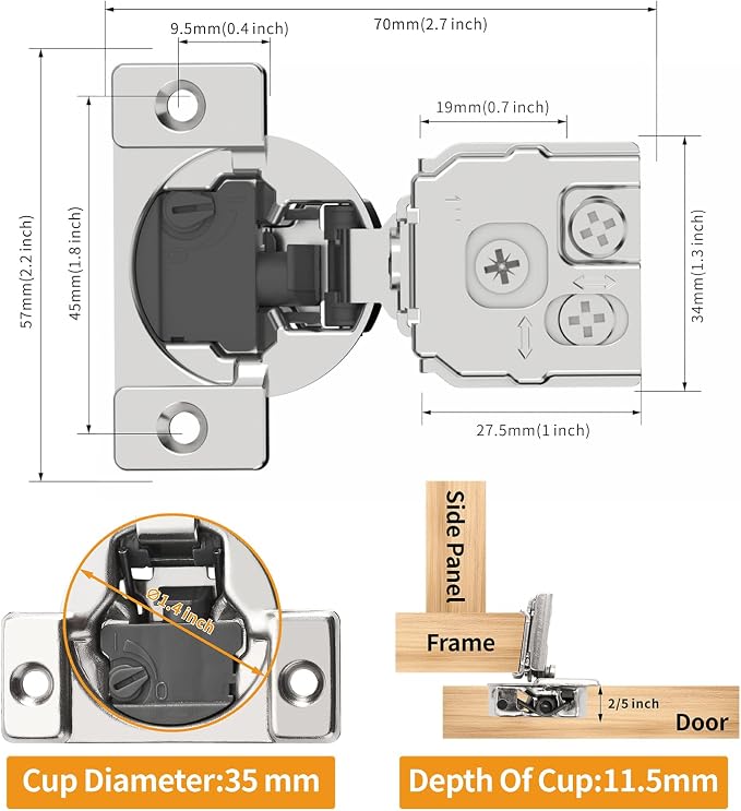 Chibery 60 Pack 1" Overlay 4D Soft Close Concealed Hinges for Face Frame Door, Adjustable Closing Speed, Smooth Slow Self Close Hinges, Satin Nickel, 105° Open Angle Stainless Steel Cabinet Hinges