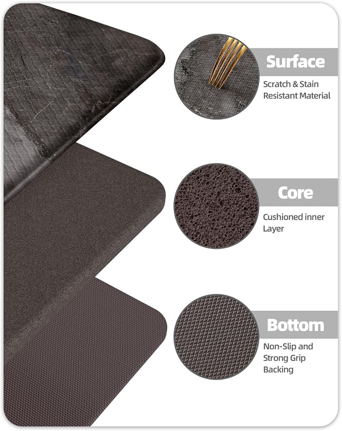 Color&Geometry Marble Kitchen Mats for Floor 24x59, Non Slip Wide Kitchen Runner Rug, Easy Clean, Oil & Water Resistant, Anti Fatigue Foam Standing Mat for Sink, Laundry, Office, Black