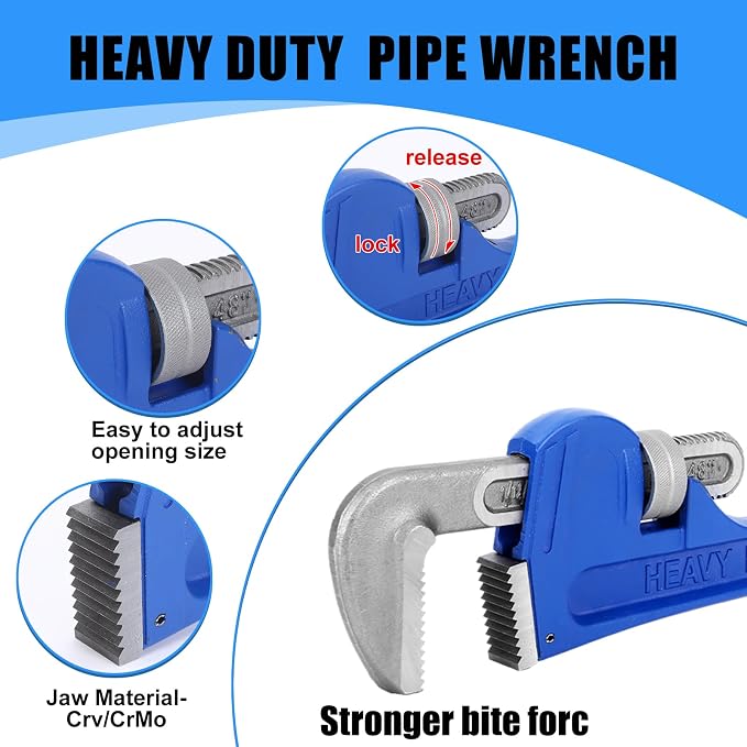 Gisafai 48" Straight Heavy Duty Pipe Wrench Set Plumber Adjustable Water Alloy Steel Grip Plumber's Wrench Plumbing Tools, Blue