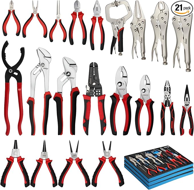 DISEN Pliers Set, 21 Pieces Full Assortment of Plier with EVA, Versatile Pliers Tool Set for Plyers Ideal as Home Use, Holiday, Fathers' Day Gift