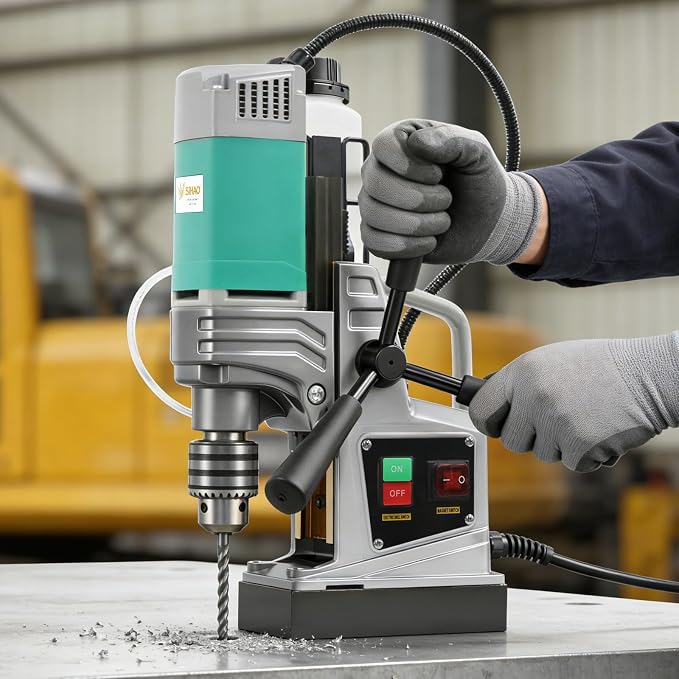 Mag Drill Press, 1450W 1.6" Boring Diameter, Portable Electric Magnetic Drill Press with 2 Coring Bits, 2922 lbf Power Magnetic, 820 RPM for Metal Surface, Industrial and Home Improvement