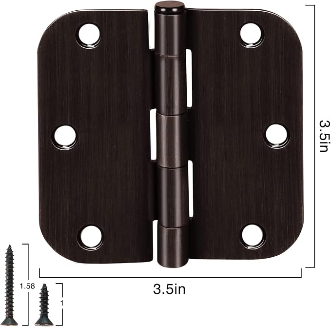 3 Pack 3 1/2 Inch Door Hinges Oil Rubbed Bronze 3.5 Inch Black Interior Hinge for Doors 5/8 Radius Corners 3 ½"Hardware Controls Heavy Duty Iron Flat Home House Decor Accessories Essentials