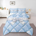 Feelyou Cute Blue Bow Bedding Set Soft for Boys Girls, Geometry Bowknot Comforter Set Queen Size Glitter Duvet Quilt Microfiber Bedroom Decor 3 Pcs with 2 Pillow Cases