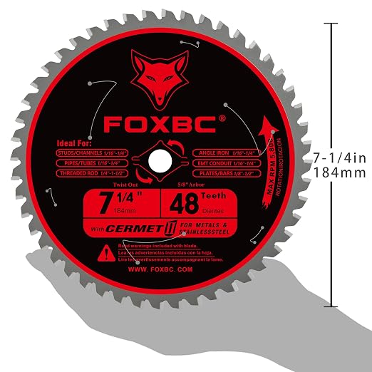 FOXBC 7 1/4 inch Metal Circular Saw Blade 48 Teeth, Metal and Stainless Steel Cutting Saw Blade, Ceramic Carbide with 5/8 Arbor - 2 Pack