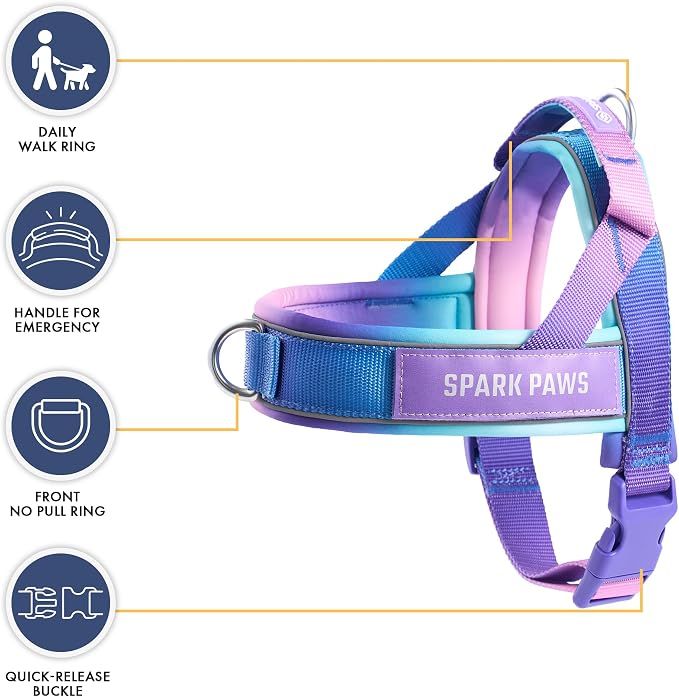 Spark Paws No Pull Front Clip Dog Harness - Easy On, Padded and Lightweight | Two Clips, On in Seconds, Chest Bearing, Australian Style, No Throat Pressure, for Small Medium and Large Breeds