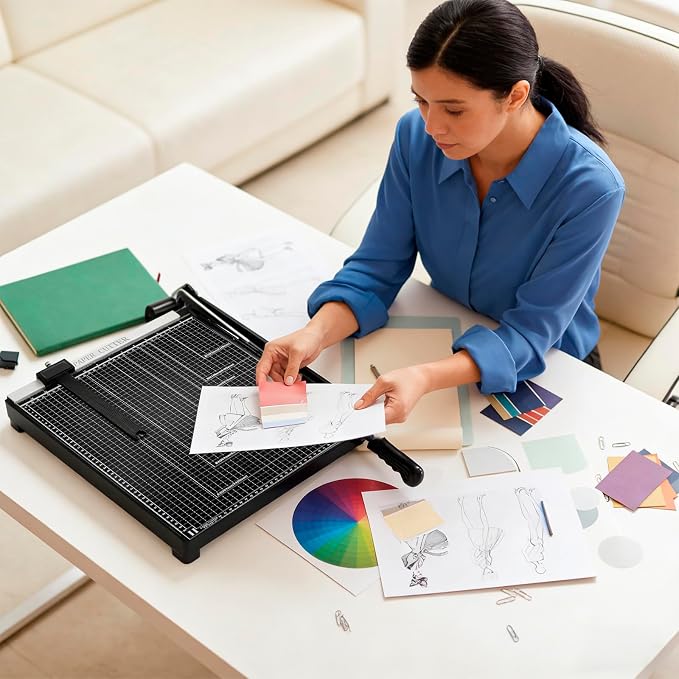 Paper Cutter,Guillotine Paper Trimmer Cutter for Office and Crafts,Heavy Duty Metal Base,12 Sheets Capacity,Portable Paper Slicer with Safety Guard and Blade Lock for Home, Office (18 inch)