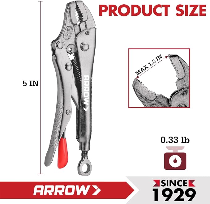 ARROW 5" Curved Jaw Locking Pliers with Screw Extractor