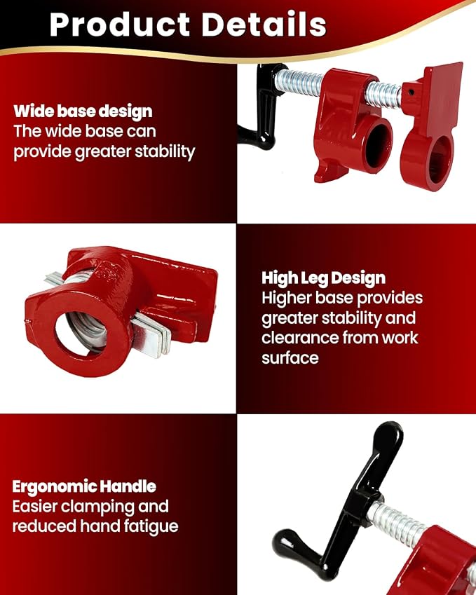 Pipe Clamps 3/4 inch Pipe Clamps for Woodworking Heavy Duty Wood Gluing Clamps with Quick Release, Ideal for Carpentry, Home Improvement, and DIY Projects (8 Pack)