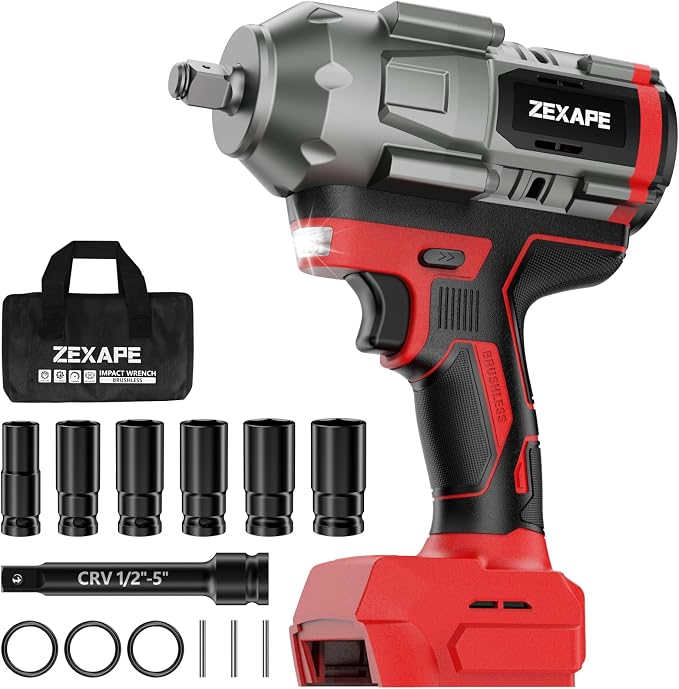 Cordless Impact Wrench 1/2 inch for Milwaukee Battery, Impact Wrench 1360N.m(950Ft-lbs) High Torque Brushless Electric Impact Gun, Power Impact Driver with 3-Mode Speed, LED Work Light(no battery)