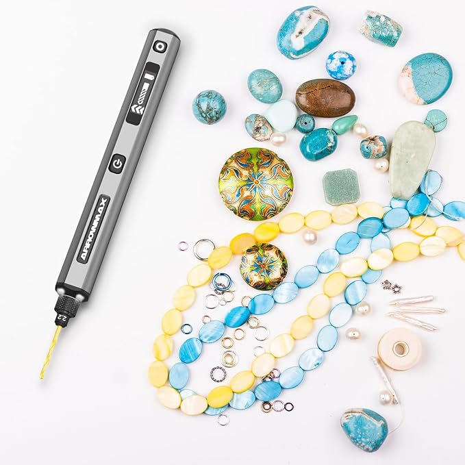 Mini Drill Pen, 5-Speed, LED Lights, OLED Display, Aluminium Box, Resin Drill Set With 10 Small Bits, 3/32-Inch Shank, For Jewelry Making, Wood, Plastic,(SDS)