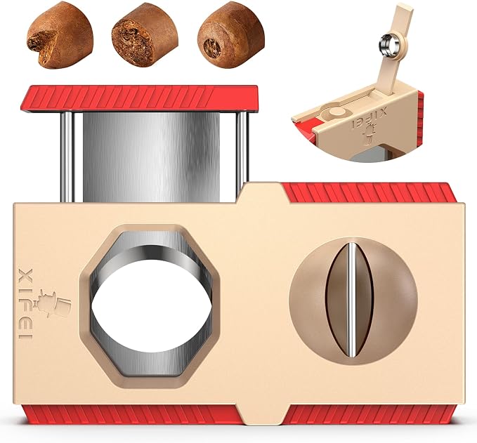 XIFEI Cigar Cutter V-Cut Guillotine 3 in 1 Straight Cut V Cutter with Cigar Punch Stainless Steel Blade Ergonomic Design Secure-Lock Cigar Clipper,Cuts Up to 60 Ring Gauge Cigars (Gold)