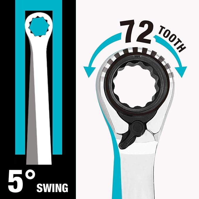 DURATECH Reversible Ratcheting Combination Wrench Set, Metric, 9-Piece | Open end Spanner, 8mm, 10mm, 11mm, 12mm, 13mm, 14mm, 15mm, 17mm, 19mm, 12 Point, CR-V Steel, with Rolling Pouch