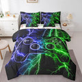 Erosebridal Gamer Full Size Bed Sheets and Comforter Set, Gaming 7 Piece Bedding Set Game Boy Games Bed in a Bag, Blue Green Lightning Room Decor,Kids Room Decor