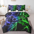 Erosebridal Gamer Queen Comforter Set with Sheets, Gaming 7 Piece Bedding Set Game Boy Games Bed in a Bag, Blue Green Lightning Room Decor,Kids Room Decor