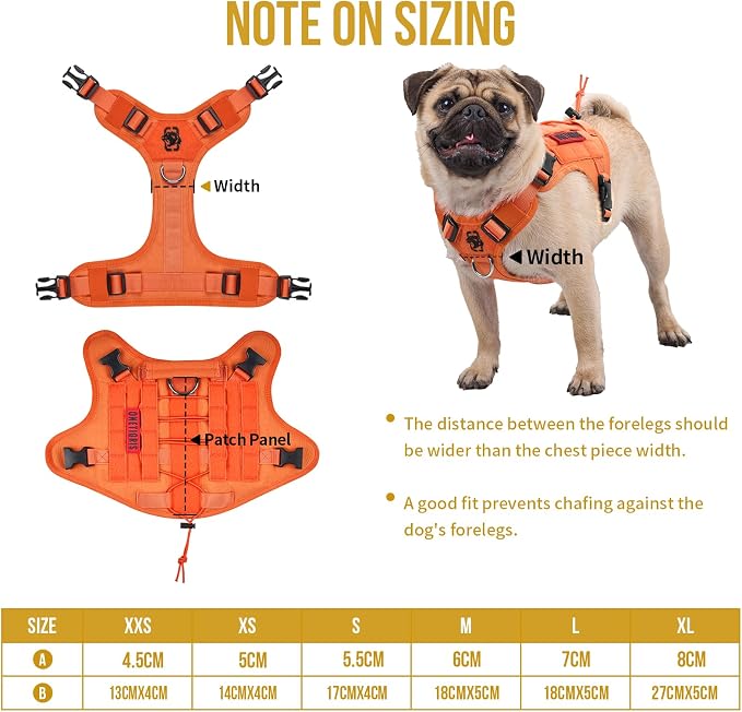 OneTigris Tactical Dog Harness No-Pull Service Vest for Small Medium Dogs | 1000D Pullable Nylon, with Control Handle and Hook & Loop Panels, Easy On & Off, Adjustable for Walking Training Orange M