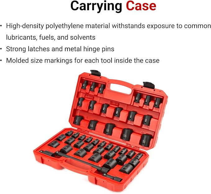 TEKTON 1/2 Inch Drive Impact Socket Set, 45-Piece | SID92403 | (5/16 - 1-1/4 in., 8 - 32 mm), Shallow, 6-Point, Case