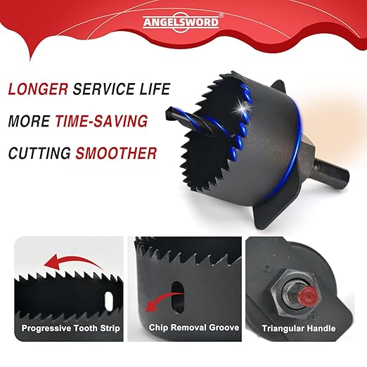 ANGELSWORD Hole Saw Set 24 PCS Hole Saw Kit, Hole Saw Drill Bit Kit, 3/4"-6" (19-152mm) 14 PCS Saw Blades, for Drywall, Soft Wood, Plywood, Plastic, PVC