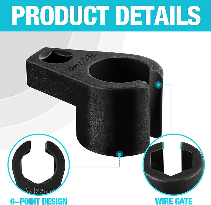DURATECH O2 Oxygen Sensor Socket 3/8-Inch Drive x 7/8-Inch (22mm), Offset Wrench Cr-Mo Steel, 6-Point Tool with Wire Gate