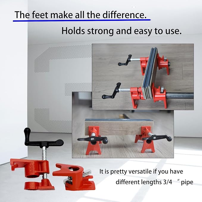 3/4" Wood Gluing Clamp,With Unique Foot Design,Heavy Duty Pipe Clamps for Woodworking, Carpentry, Home Improvement & DIY Projects. (3/4",6 Pack)