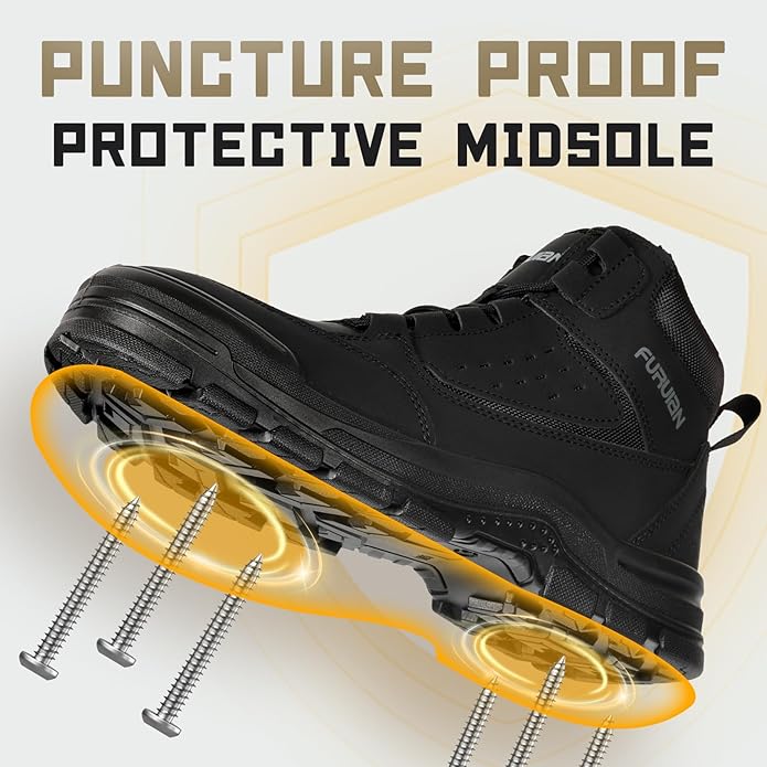 Furuian Steel Toe Boots for Men Women Comfortable Lightweight Work Boots for Men Slip Resistant High Top Steel Toe Safety Shoes Puncture Proof Indestructible Construction Shoes