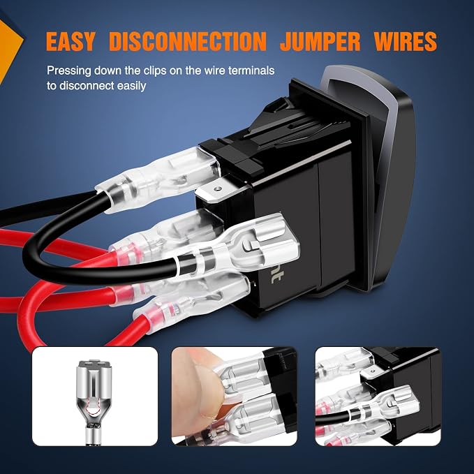 Nilight Lighted Whip Rocker Switch Led Light Bar 5Pin Laser On Off SPST switches 20A/12V 10A/24V Red with Jumper Wires Set for Cars Trucks RVs