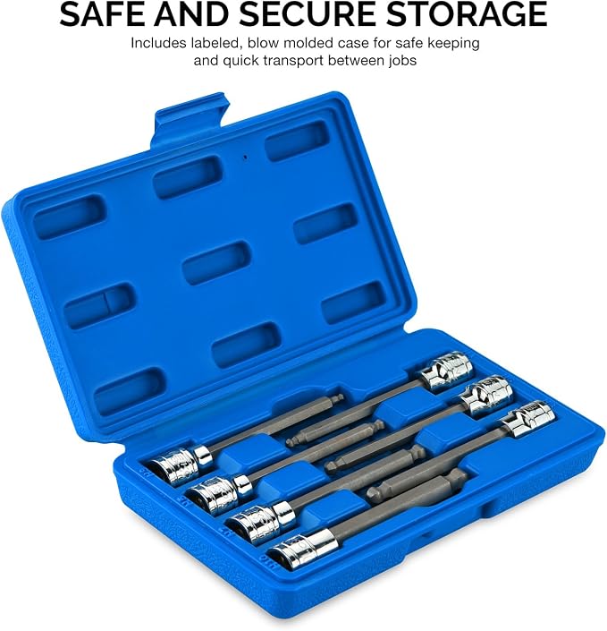 Neiko 10243A 3/8-Inch-Drive Extra-Long Ball-End Hex-Bit Socket Set, Metric Sockets 3/8" or 3 to 10 mm, S2 Steel, 7-Piece Set