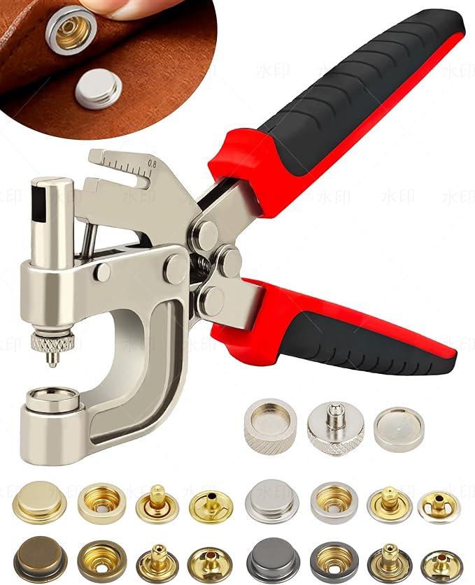 Snap Button Tool Kit, Heavy Duty Snap Fastener Tool with Built-in Hole Punch, 40 Sets 4 Colors Metal Button Kit for Boat Cover Repair, Ideal Marine Snap Setter Tool for Boat Covers, Canvas, Fabric