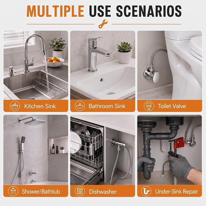 10 Pcs Angle Stop Wrench Kit Plumbing Tool for Under Sink Valve Repair Set | With Compression Sleeve Puller, Ferrule Removal Tool, 4-Way Utility Key, Dual-End MPT Socket and 5 180-Grit Polishing Discs