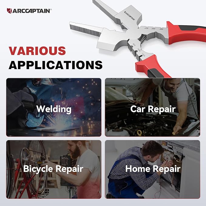 ARCCAPTAIN Measurable 8" Welding Pliers with Rentention Chain, All-In-One MIG Pliers with Anti-Rust and High-Carbon Steel, Great for Professional Welding