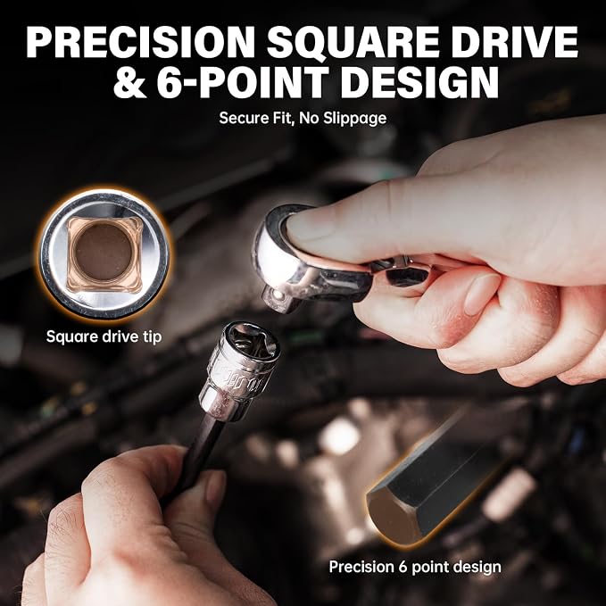19-Piece 3/8" Drive Impact Hex Bit Socket Set | SAE/Metric, S2+CR-V, phosphate coated, long-reach, laser marked, case