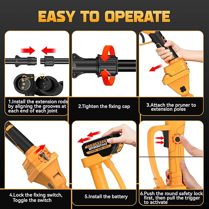 Takuoo 2-in-1 Pole Pruning Shears Cordless, 1.6" Cutting Diameter Electric Pruning Shears with Extension Pole, 21V 2×4.0Ah Battery Powered Pruner, 13.7FT Reach Power Pole Pruner for Tree Trimming