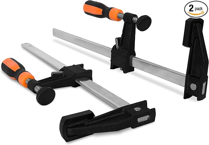 WEN 10212F2 Quick-Adjust 12-Inch Steel Bar Clamps with 2.5-Inch Throat and Micro-Adjustment Handle, Two Pack, Black