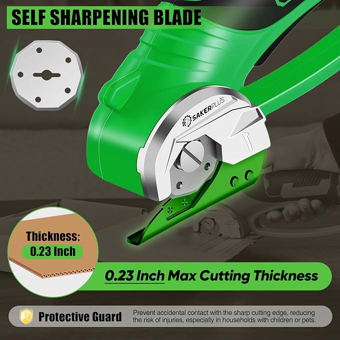 SakerPlus Cordless Electric Scissors,4V Rechargeable Cardboard Box Cutter Heavy Duty Fabric Scissor with Safety Lock & LED Light,Power Rotary Cutter for Leather Carpet Plastic Cutting,Sewing,Crafting