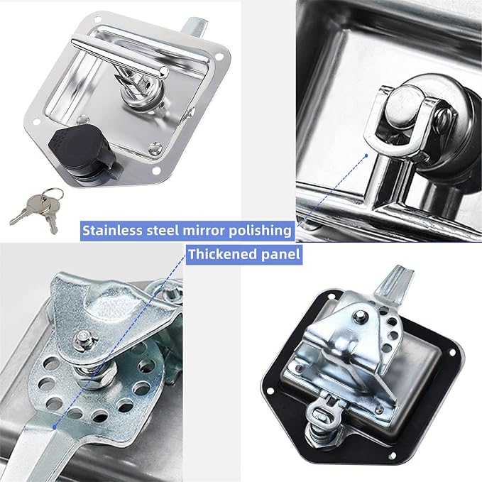 1 Pcs Stainless Steel T-Handle Lock for Trailer Rv Door Latch Truck Toolbox | with Gasket, with Keys, 304 Stainless Steel, Highly Polished