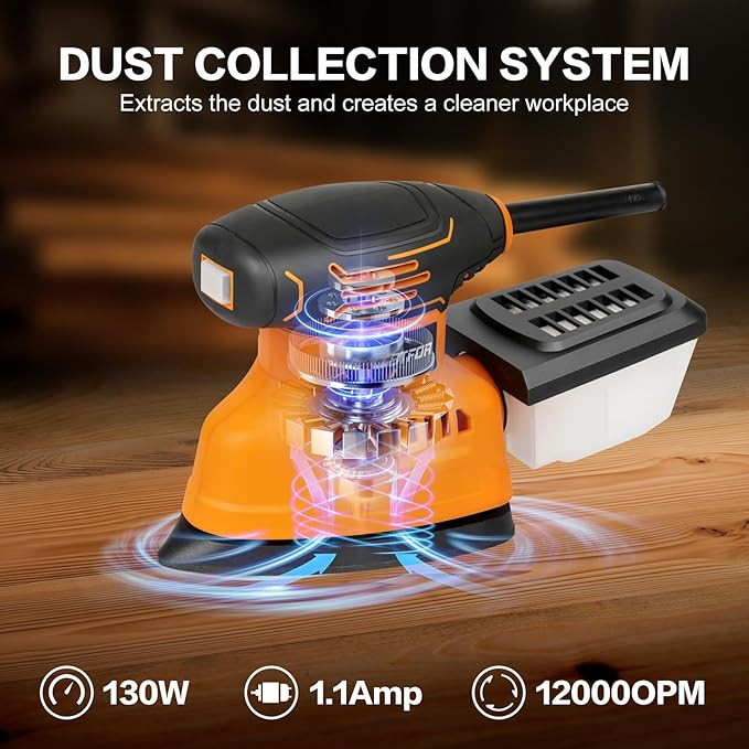 Detail Sander,14000OPM Plam Sander with Vacuum Dust collector, 1.1A Sander Tool,20Pcs Sandpapers Drywall Sanders for Woodworking