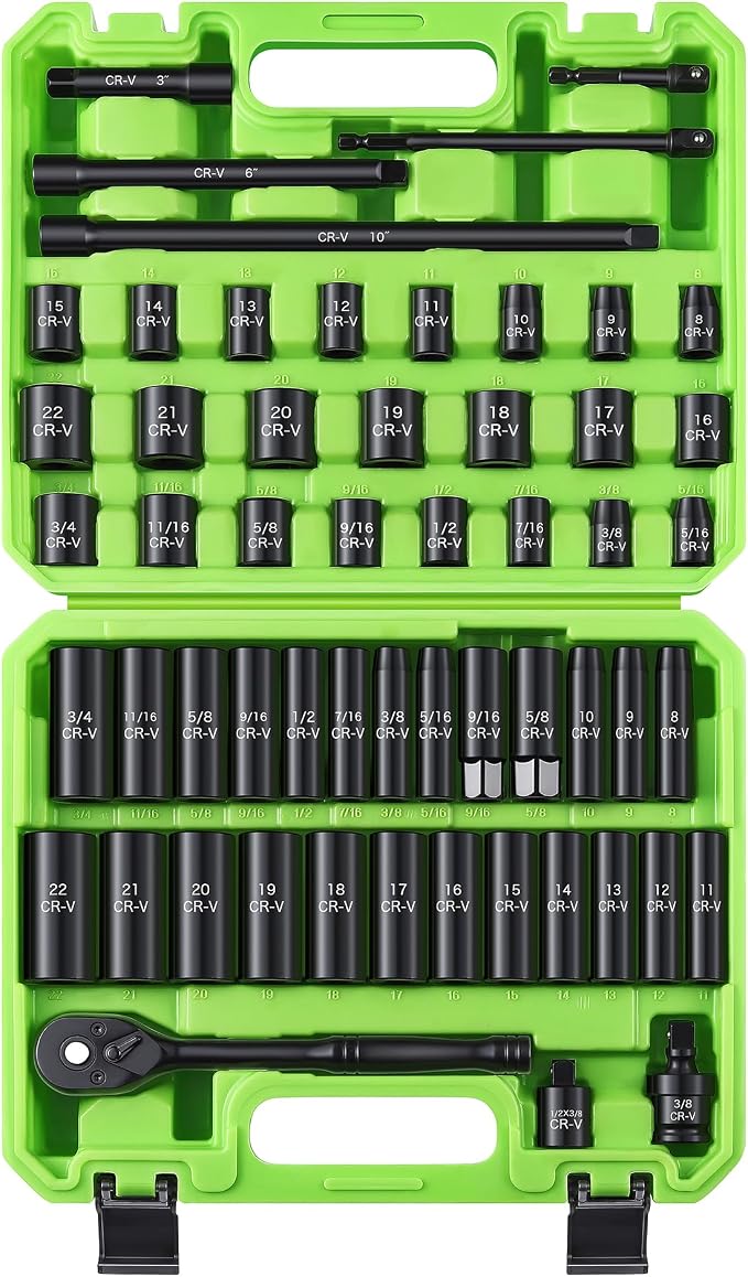 Reniteco 56-Piece 3/8" Drive Socket Set, SAE 5/16"-3/4", Metric 8-22mm, Cr-V