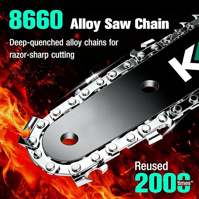 KIMO Brushless Electric Chainsaw Cordless, 4.0Ah Battery & Fast Charger, Handheld Chain Saw with Auto Oiler, Battery Powered Chainsaw Electric for Tree Trimming, 34 FT/S Cutting Speed