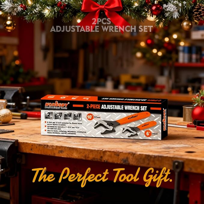 HORUSDY Adjustable Wrench Set | 2-Piece | 6-Inch and 10-Inch Wrenches | Metric & SAE Scales | Cushion Grip Wrench | Cr-V Steel