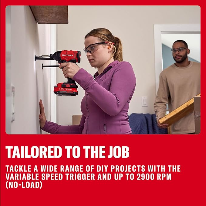 CRAFTSMAN Cordless 1/4 Impact Driver with 2 Ah Lithium Ion Battery, Charger and PH2 Screwdriving Bit, LED Light, High Torque, Variable Speed, 2900 RPM (CMCF801D1)