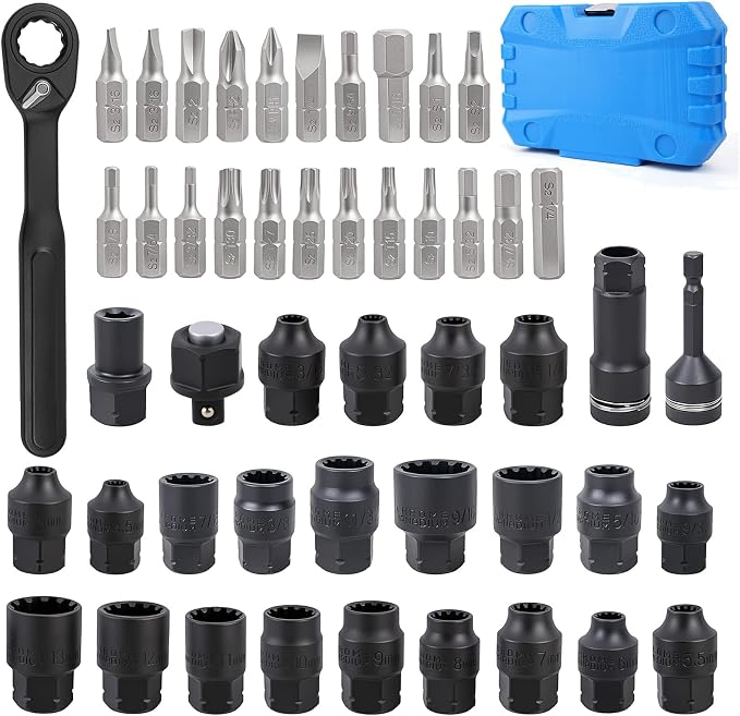48 Piece 1/4-Inch Socket Set, SAE & Metric Multi-purpose sockets | 12-tooth perforating sleeve, 2-in-1 Ratchet (72-Tooth)