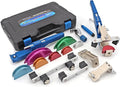 CARVALAX 90° Ratcheting Tube Bender Kit - 7 Color-Coded Aluminum Heads for 1/4" to 7/8" Pipes, Reverse-Bend Adapters & Portable Toolbox, Tube Cutter & Deburring for HVAC/Heating Repair (Blue）