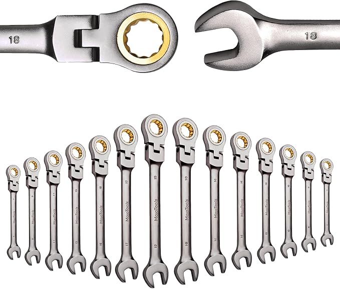 13mm Flex-Head Ratcheting Combination Wrench, Metric Standard, 72-Tooth 12-Point Ratchet Box End & Open-End Spanner, CR-V Steel, Nickel-Plated for Durability
