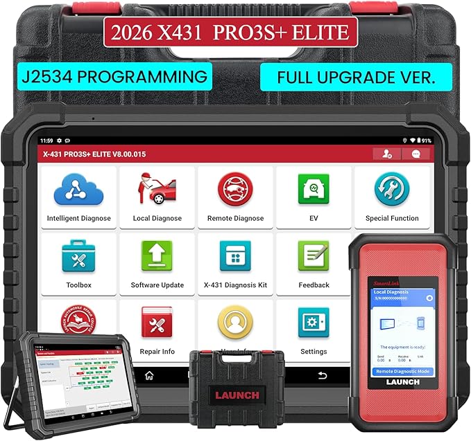 LAUNCH X431 PRO3S+ Elite, 2026 All-in-One Bidirectional Scan Tool with J2534 Protocols, HD Trucks Scanner, Topology Map, 60+Service, ECU Code Full Function Scanner, CANFD/DoIP/D-PDU/FCA, 2 Yrs Update