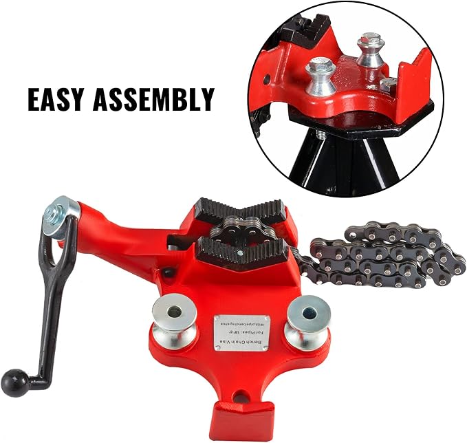 Mophorn Screw Bench Chain Vise 1/8 to 5-Inch Pipe Capacity, Heavy Duty Bench Chain Pipe Vise with Crank Handle, Neoprene-Coated Jaw, Cast Iron Material Ideal for a Variety of Pipes