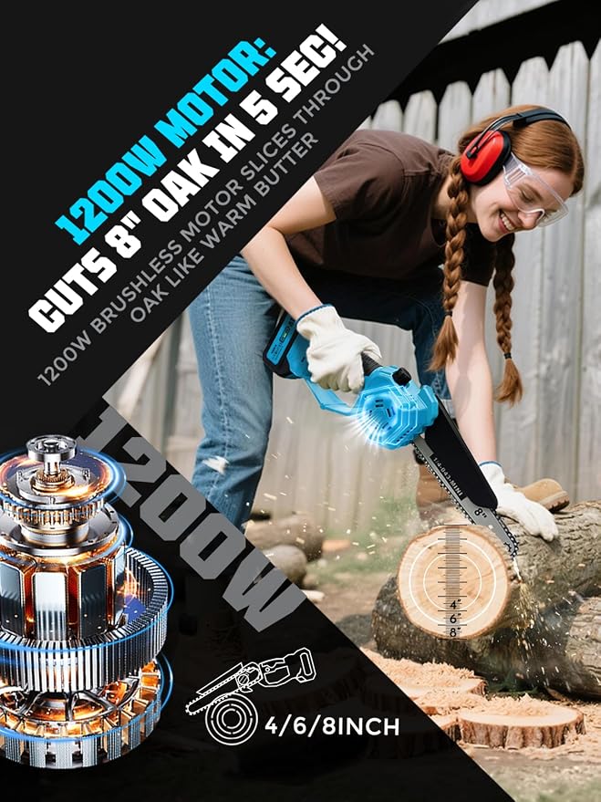 8 & 6 Inch Electric Pole Saw for Tree Trimming, 2-in-1 Mini Chainsaw & Pole Saw, 2x4000mAh Batteries, 16 ft Reach, Auto Oiling, Tool-Free Tensioning, Tree Trimmer for Branch Limb Cutting