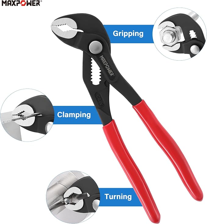MAXPOWER 7 inch Water Pump Pliers, with 0.98 inch Jaw Capacity Opening Push Button Adjustable Pliers