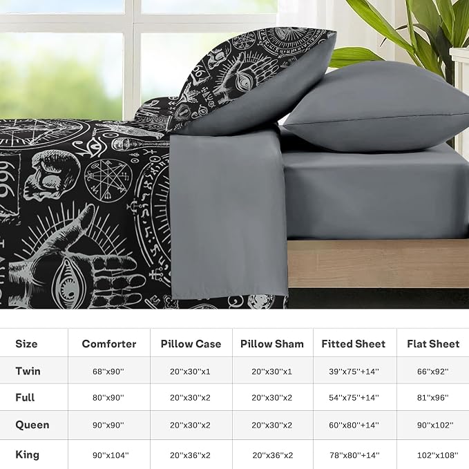 Nesker Comforter Set Full Size, Vintage Halloween 7 Pcs Bedding for Kids and Adults, Mysticism Alchemy Bed Sheet Sets with Fitted Sheet 2 Pillowcases & 2 Shams
